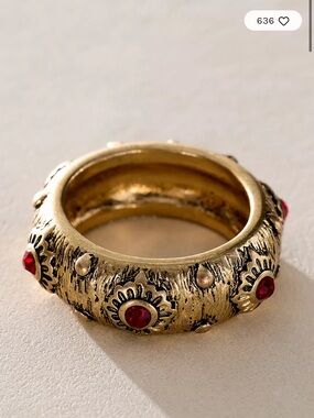 Gold-Tone Ring with Red Gem Accents - Women Jewelry
